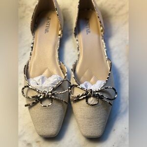 JustFab Cream Women's Flats with Bow Detail